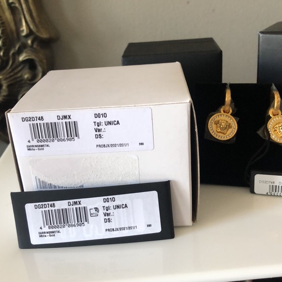 VERSACE Gold tone Greca Medusa Drop Earrings with Crystals - Picture 9 of 15